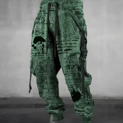 Discount OUKU Graffiti Compass Vintage Men's 3D Print Sweatpants Joggers Pants Trousers Outdoor Street Casual Daily Polyester Blue Green Khaki S M L Mid Waist Elasticity Pants