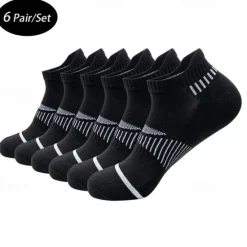 OUKU 21Grams Men's 6 Pieces Multi Packs Socks Running Socks Casual Socks Black White Color Stripes Sports & Outdoor Daily Vacation Basic Medium Spring Fall Fashion Casual