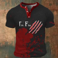 Discount OUKU Graphic Blood stains I'm Fine Fashion Athleisure Men's 3D Print T shirt Tee Street Sports Outdoor T shirt Black / Red Red & White Short Sleeve Henley Shirt Summer Spring Clothing Apparel S M L XL 2XL