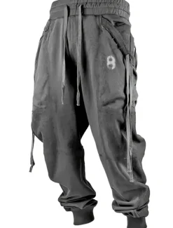 Discount OUKU Halloween Cargo Pants Mens Graphic Letter Vintage 3D Print Sweatpants Trousers Outdoor Street Casual Daily Polyester Black Green Khaki Mid Waist Elasticity Unanswerable Harem Brown