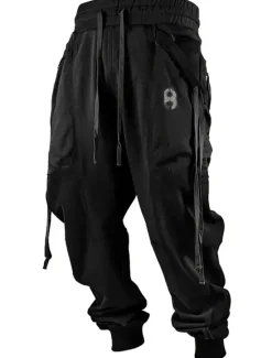 Discount OUKU Halloween Cargo Pants Mens Graphic Letter Vintage 3D Print Sweatpants Trousers Outdoor Street Casual Daily Polyester Black Green Khaki Mid Waist Elasticity Unanswerable Harem Brown