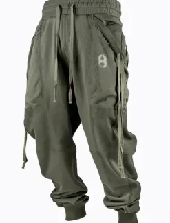Discount OUKU Halloween Cargo Pants Mens Graphic Letter Vintage 3D Print Sweatpants Trousers Outdoor Street Casual Daily Polyester Black Green Khaki Mid Waist Elasticity Unanswerable Harem Brown