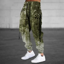 New OUKU Halloween Cargo Pants Skull Mens Graphic | Casual Sports Outdoor Green Cotton | Sweatpants Joggers Trousers Drawstring Side Pockets Elastic Waist Prints Comfort Breathable Daily Blend