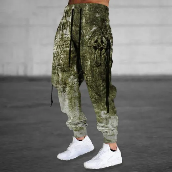 New OUKU Halloween Cargo Pants Skull Mens Graphic | Casual Sports Outdoor Green Cotton | Sweatpants Joggers Trousers Drawstring Side Pockets Elastic Waist Prints Comfort Breathable Daily Blend