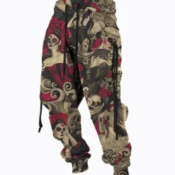 New OUKU Halloween Cargo Pants Skull Mens Graphic | Casual Sports Outdoor Green Cotton | Sweatpants Joggers Trousers Drawstring Side Pockets Elastic Waist Prints Comfort Breathable Daily Blend