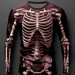 New OUKU Halloween Day of the Dead Skull Men's Graphic Skeleton T shirt Long Sleeve T shirt 3D Print Crew Neck Shirt Designer Casual Subculture Sports Outdoor Holiday Going out Spring Fall Clothing Apparel