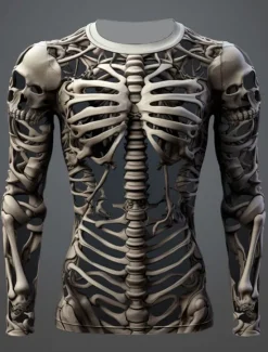 Sale OUKU Halloween Day of the Dead Skull Men's Graphic Skull Skeleton T Shirt Long Sleeve T shirt 3D Print Crew Neck Shirt Fashion Designer Sports Outdoor Holiday Going out Spring Fall Clothing Apparel