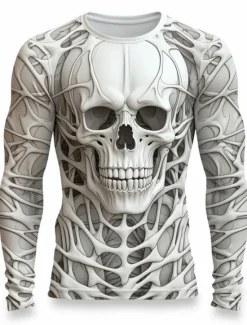 Sale OUKU Halloween Day of the Dead Skull Men's Graphic Skull Skeleton T Shirt Long Sleeve T shirt 3D Print Crew Neck Shirt Fashion Designer Sports Outdoor Holiday Going out Spring Fall Clothing Apparel
