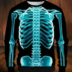 New OUKU Halloween Day of the Dead Skull Men's 3D Skeleton Sweatshirt Punk Party Long Sleeve Crew Neck Vacation Halloween Holiday Crewneck 3D Graphic Fall All Seasons Designer