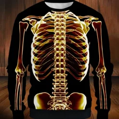 New OUKU Halloween Day of the Dead Skull Men's 3D Skeleton Sweatshirt Punk Party Long Sleeve Crew Neck Vacation Halloween Holiday Crewneck 3D Graphic Fall All Seasons Designer
