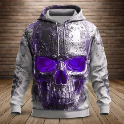 OUKU Halloween Day of the Dead Skull Men's Skull Hoodies Sweatshirt Cool Party Long Sleeve Crew Neck Club Streetwear Red Blue Drawstring Fall Winter Designer
