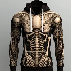 OUKU Halloween Day of the Dead Skull Men's Graphic Skeleton Hoodie Hoodies Sweatshirt Daily Basic Long Sleeve Hooded Sports Outdoor Holiday Light Brown Brown Spring Fall Designer