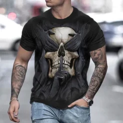 Discount OUKU Halloween Day of the Dead Skull Men's Skull Graphic Prints Shirt T Shirt Tee Retro Shirts Short Sleeve T shirt 3D Print Round Neck Shirt Vintage Designer Retro Street Daily Holiday
