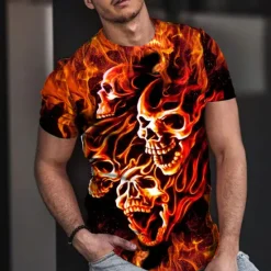 Discount OUKU Halloween Day of the Dead Skull Men's Skull Graphic Prints Shirt T Shirt Tee Retro Shirts Short Sleeve T shirt 3D Print Round Neck Shirt Vintage Designer Retro Street Daily Holiday