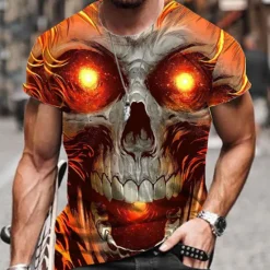 Discount OUKU Halloween Day of the Dead Skull Men's Skull Graphic Prints Shirt T Shirt Tee Retro Shirts Short Sleeve T shirt 3D Print Round Neck Shirt Vintage Designer Retro Street Daily Holiday
