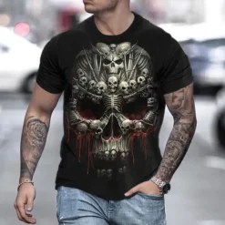 Discount OUKU Halloween Day of the Dead Skull Men's Skull Graphic Prints Shirt T Shirt Tee Retro Shirts Short Sleeve T shirt 3D Print Round Neck Shirt Vintage Designer Retro Street Daily Holiday