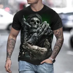Discount OUKU Halloween Day of the Dead Skull Men's Skull Graphic Prints Shirt T Shirt Tee Retro Shirts Short Sleeve T shirt 3D Print Round Neck Shirt Vintage Designer Retro Street Daily Holiday