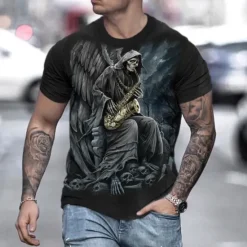 Discount OUKU Halloween Day of the Dead Skull Men's Skull Graphic Prints Shirt T Shirt Tee Retro Shirts Short Sleeve T shirt 3D Print Round Neck Shirt Vintage Designer Retro Street Daily Holiday