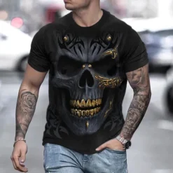 Discount OUKU Halloween Day of the Dead Skull Men's Skull Graphic Prints Shirt T Shirt Tee Retro Shirts Short Sleeve T shirt 3D Print Round Neck Shirt Vintage Designer Retro Street Daily Holiday