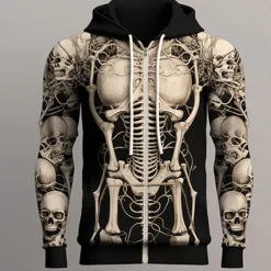 Clearance OUKU Halloween Day of the Dead Skull Men's Color Block Graphic Prints Skeleton Hoodie Hoodies Sweatshirt Classic Casual Long Sleeve Hooded Vacation Holiday Streetwear Light Print Spring Fall Designer