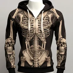 Clearance OUKU Halloween Day of the Dead Skull Men's Color Block Graphic Prints Skeleton Hoodie Hoodies Sweatshirt Classic Casual Long Sleeve Hooded Vacation Holiday Streetwear Light Print Spring Fall Designer