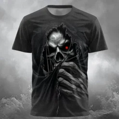 Outlet OUKU Halloween Day of the Dead Skull Men's Reaper T shirt Short Sleeve T shirt 3D Print Crew Neck Shirt Designer Gothic Party Street Casual Summer Spring Clothing Apparel Black