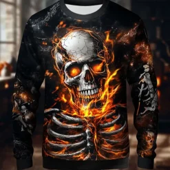 Hot OUKU Halloween Day of the Dead Skull Men's 3D Print Skeleton Sweatshirt Punk Party Long Sleeve Crew Neck Vacation White Purple Crewneck 3D All Seasons Designer