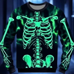 Hot OUKU Halloween Day of the Dead Skull Men's 3D Print Skeleton Sweatshirt Punk Party Long Sleeve Crew Neck Vacation White Purple Crewneck 3D All Seasons Designer