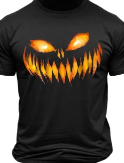 Best OUKU Halloween Grimace Black White Dark Grey T shirt Tee Men's Graphic 100% Cotton Shirt Sports Classic Shirt Short Sleeve Comfortable Tee Summer Spring Fashion Designer Clothing S M L XL XXL
