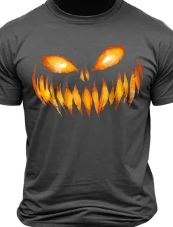 Best OUKU Halloween Grimace Black White Dark Grey T shirt Tee Men's Graphic 100% Cotton Shirt Sports Classic Shirt Short Sleeve Comfortable Tee Summer Spring Fashion Designer Clothing S M L XL XXL