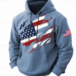Best OUKU Halloween Men's American US Flag Hoodie Hoodies Sweatshirt Fashion Daily Long Sleeve Hooded Holiday Gym Streetwear Blue Brown Pocket 3D Print Fall Winter Designer