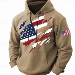 Best OUKU Halloween Men's American US Flag Hoodie Hoodies Sweatshirt Fashion Daily Long Sleeve Hooded Holiday Gym Streetwear Blue Brown Pocket 3D Print Fall Winter Designer