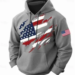 Best OUKU Halloween Men's American US Flag Hoodie Hoodies Sweatshirt Fashion Daily Long Sleeve Hooded Holiday Gym Streetwear Blue Brown Pocket 3D Print Fall Winter Designer