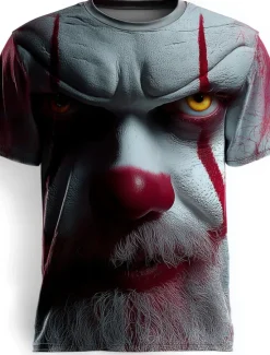 Outlet OUKU Halloween Men's Animal Optical Illusion 3D T Shirt Short Sleeve T shirt 3D Print Crew Neck Shirt Exaggerated Designer Horror Party Street Casual White Red Gray Summer Spring All Seasons Clothing