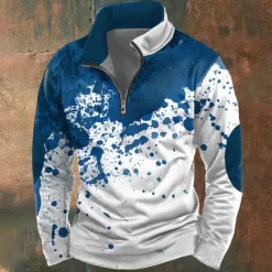 New OUKU Halloween Men's Blood stains Sweatshirt Casual Long Sleeve High Neck Party Holiday Club Red Blue Zipper Quarter Zip Fall Winter Designer