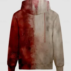 Best OUKU Halloween Men's Blood stains Hoodie Hoodies Sweatshirt Exaggerated Funny Long Sleeve Hooded Sports Outdoor Holiday Streetwear Print Front Pocket Spring & Fall Designer Red / White