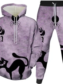Sale OUKU Halloween Men's Cat Ghost Halloween pumpkin 2pcs 3D Sweatshirt Sets Tracksuit Hoodie Sweatshirt Long Sleeve Long pants Hooded Casual Daily Halloween Athleisure Festival Wear 3D Print Spring Fall