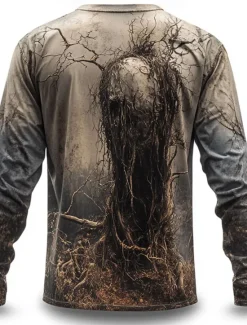 Sale OUKU Halloween Men's Cool Skulls T Shirt Long Sleeve T shirt 3D Print Crew Neck Shirt Horror Street Casual Daily Summer Spring Fall Clothing Apparel S M L XL XXL XXXL Khaki
