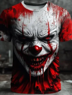 Clearance OUKU Halloween Men's 3D Clown T Shirt Short Sleeve T shirt 3D Print Crew Neck Shirt Exaggerated Designer Horror Party Street Casual Red Black Gray Gray Summer Spring All Seasons Clothing Apparel S M L XL