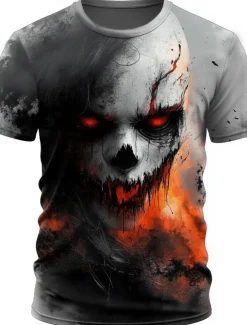 Clearance OUKU Halloween Men's 3D Clown T Shirt Short Sleeve T shirt 3D Print Crew Neck Shirt Exaggerated Designer Horror Party Street Casual Red Black Gray Gray Summer Spring All Seasons Clothing Apparel S M L XL
