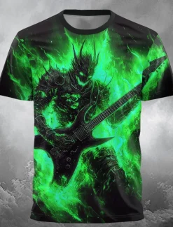 Clearance OUKU Halloween Men's 3D Devil T Shirt Short Sleeve T shirt 3D Print Crew Neck Shirt Exaggerated Designer Horror Party Street Holiday Yellow Blue Orange Summer Spring All Seasons Clothing Apparel S M L XL