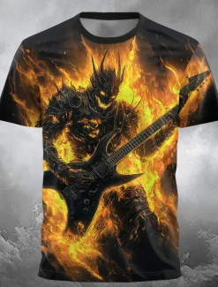 Clearance OUKU Halloween Men's 3D Devil T Shirt Short Sleeve T shirt 3D Print Crew Neck Shirt Exaggerated Designer Horror Party Street Holiday Yellow Blue Orange Summer Spring All Seasons Clothing Apparel S M L XL