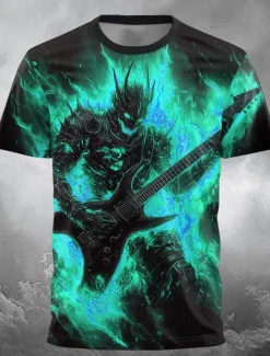 Clearance OUKU Halloween Men's 3D Devil T Shirt Short Sleeve T shirt 3D Print Crew Neck Shirt Exaggerated Designer Horror Party Street Holiday Yellow Blue Orange Summer Spring All Seasons Clothing Apparel S M L XL
