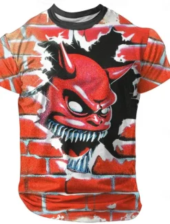 Sale OUKU Halloween Men's 3D Devil T Shirt Short Sleeve T shirt 3D Print Crew Neck Shirt Exaggerated Designer Horror Party Street Casual Green 1# Purple Orange Summer Spring All Seasons Clothing Apparel S M L