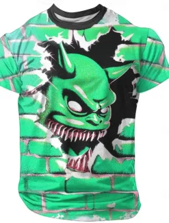 Sale OUKU Halloween Men's 3D Devil T Shirt Short Sleeve T shirt 3D Print Crew Neck Shirt Exaggerated Designer Horror Party Street Casual Green 1# Purple Orange Summer Spring All Seasons Clothing Apparel S M L
