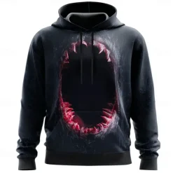Online OUKU Halloween Men's 3D Mouth Hoodies Sweatshirt Punk Exaggerated Long Sleeve Crew Neck Club Streetwear Black Gray Drawstring Graphic Fall Winter Designer