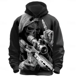 Best OUKU Halloween Men's 3D Reaper Hoodies Sweatshirt Punk Exaggerated Long Sleeve Crew Neck Club Streetwear Black Red Drawstring Fall Winter Designer