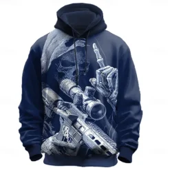 Best OUKU Halloween Men's 3D Reaper Hoodies Sweatshirt Punk Exaggerated Long Sleeve Crew Neck Club Streetwear Black Red Drawstring Fall Winter Designer