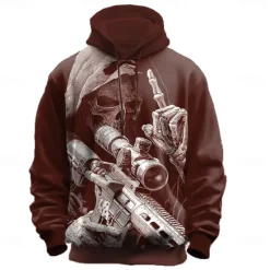 Best OUKU Halloween Men's 3D Reaper Hoodies Sweatshirt Punk Exaggerated Long Sleeve Crew Neck Club Streetwear Black Red Drawstring Fall Winter Designer