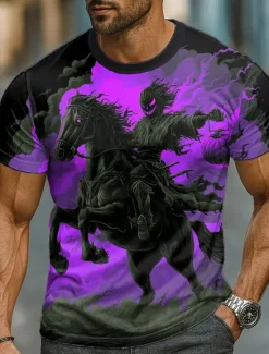 Best OUKU Halloween Men's 3D T Shirt Short Sleeve T shirt 3D Print Crew Neck Shirt Exaggerated Designer Horror Party Street Casual Lake Blue Yellow Purple Summer Spring All Seasons Clothing Apparel S M L XL